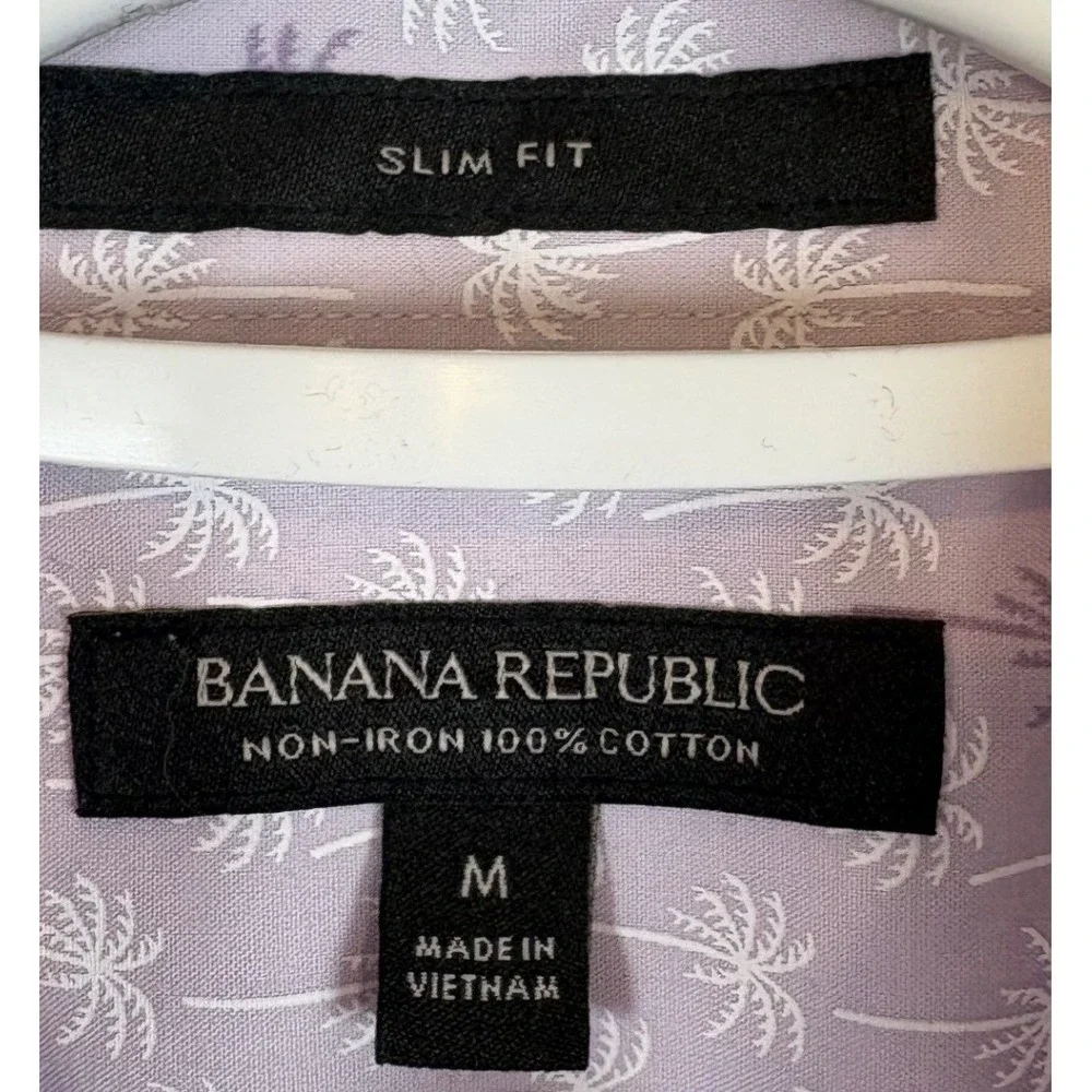 Banana Republic Slim Fit Palm Tree Print Non Iron Cotton Mens Dress Shirt Medium